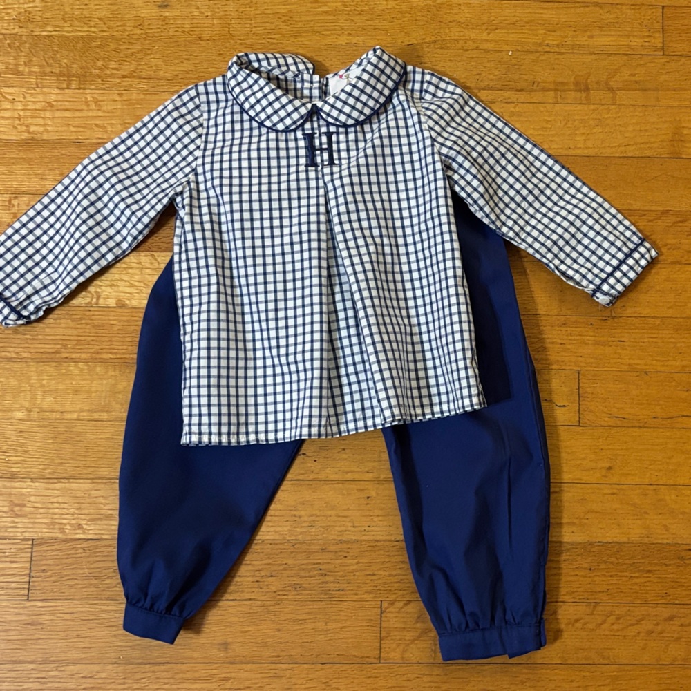 Checkered Shirt and Navy Pants Set